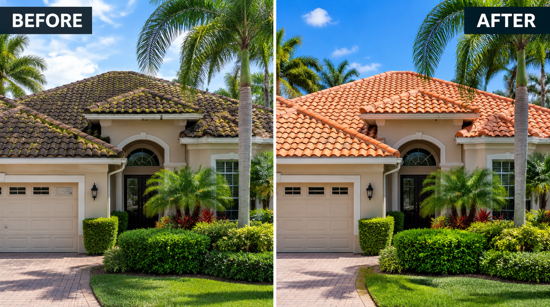 Roof before and after cleaning