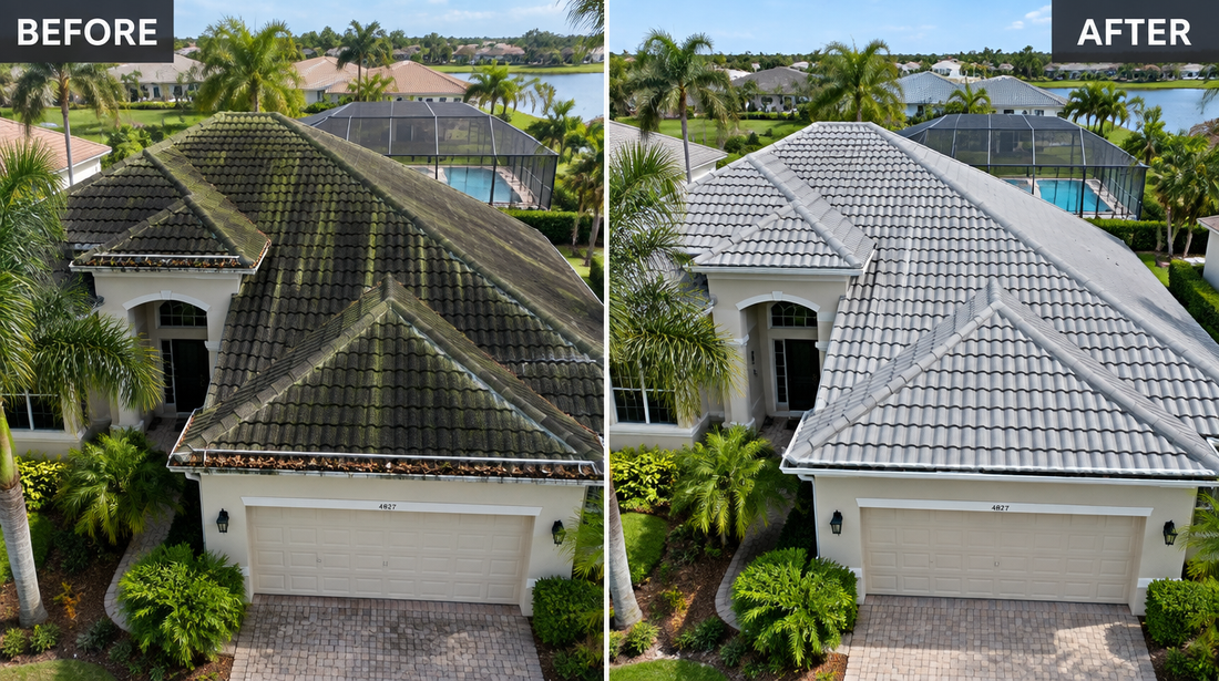 Roof before and after cleaning