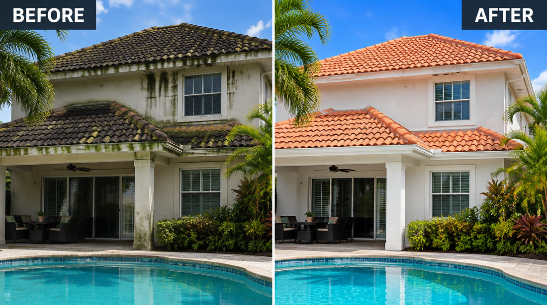 Roof before and after cleaning